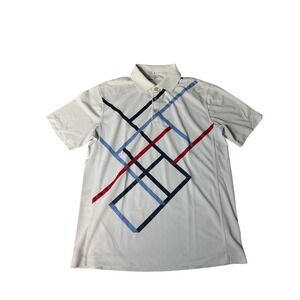 Nike Golf Dri-FIT Polo Shirt Mens Medium White Geometric Pattern Short Sleeve